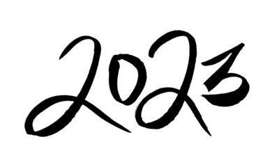 2023 brush stroke lettering. Grunge texture handwritten design element for calendar, New Year greeting card. Hand drawn black inscription.