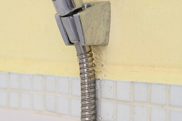 the shower hose is leaking. Plumbing repairs are required