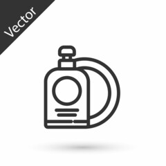 Grey line Dishwashing liquid bottle and plate icon isolated on white background. Liquid detergent for washing dishes. Vector Illustration