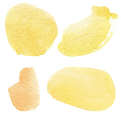 Abstract yellow shape texture watercolor background for business card, banners. Hand drawn splash, spot, blot color elements for social media template, stories, canva stickers