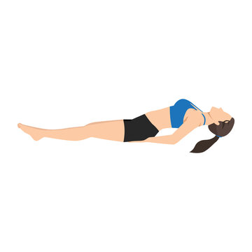 Woman doing fish pose matsyasana exercise. Flat vector illustration isolated on white background