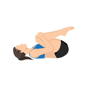 Woman doing knees to chest pose apanasana exercise. Flat vector  illustration isolated on white background vector de Stock | Adobe Stock