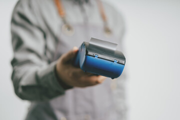 Cashier is using mobile payment