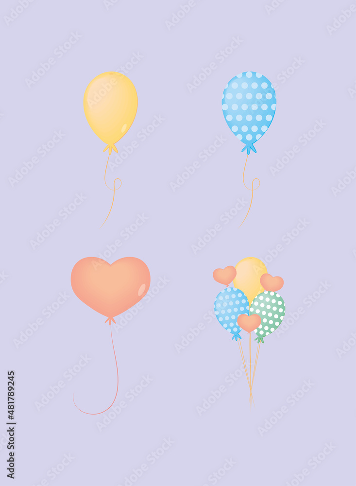 Wall mural set of balloons party