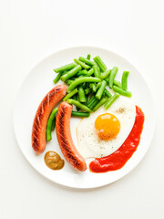 Egg sausages and green beans