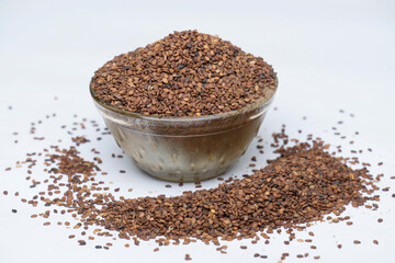 Black sesame seeds in white background, Satara, Maharashtra, India
