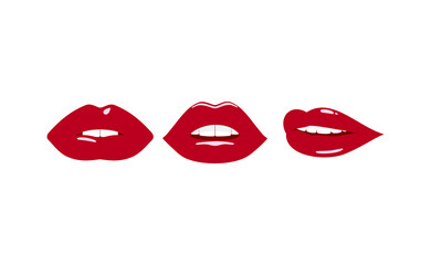 Red lips. Set of vector design elements. 