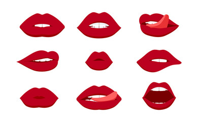 Red lips. Set of vector design elements. 