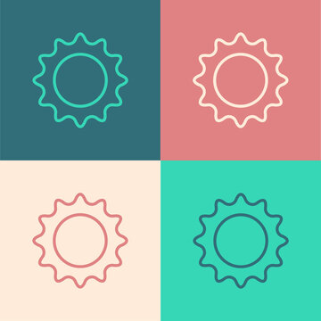Pop art line Sun icon isolated on color background. Summer symbol. Good sunny day. Vector