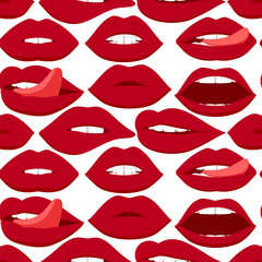 Red lips seamless vector pattern. Fashion background.