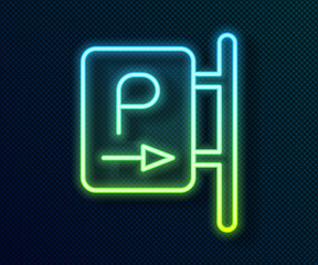 Glowing neon line Parking icon isolated on black background. Street road sign. Vector