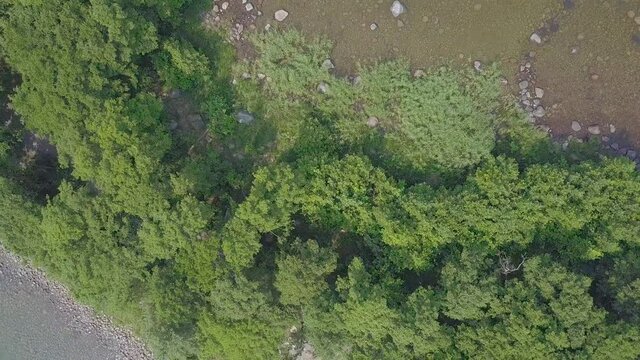 Drone circuling an lush island