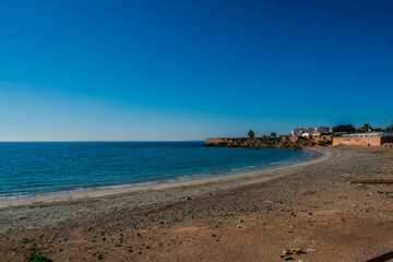 The main beach of the island of Tabarca, in the Spanish Mediterranean, in front of Santa Pola, Alicante.