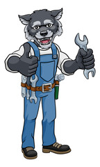 Wolf Plumber Or Mechanic Holding Spanner