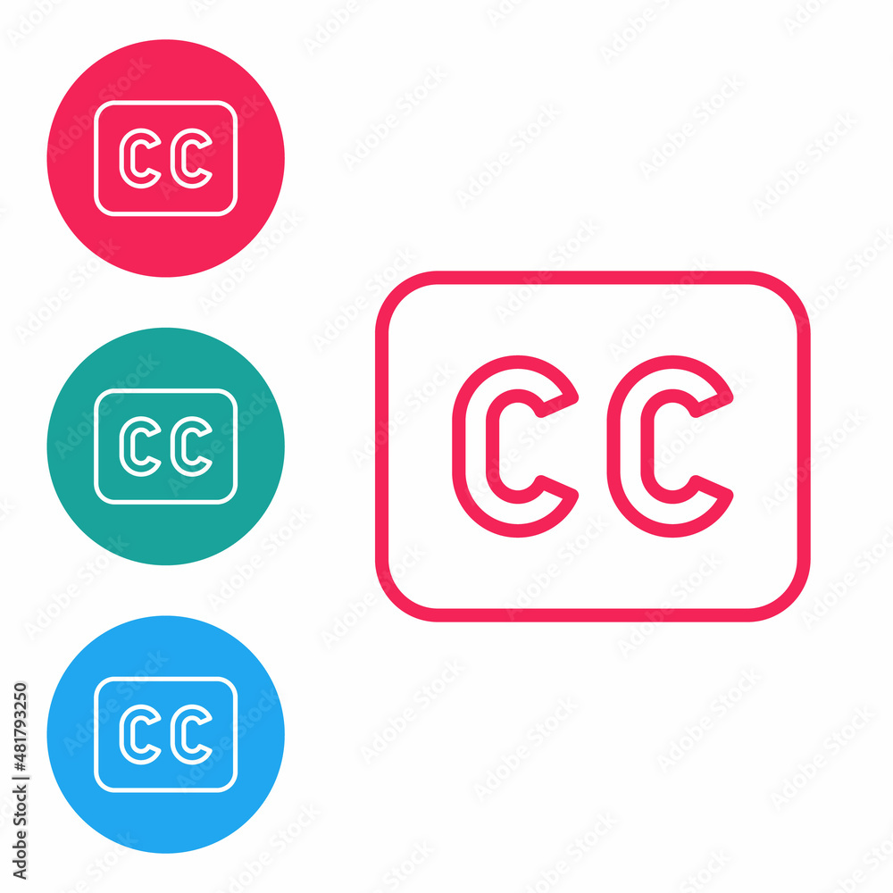 Poster red line subtitles icon isolated on white background. set icons in circle buttons. vector