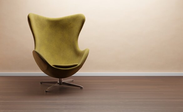 3D-Illustration of red or brown beige armchair in an empty room, cgi render image