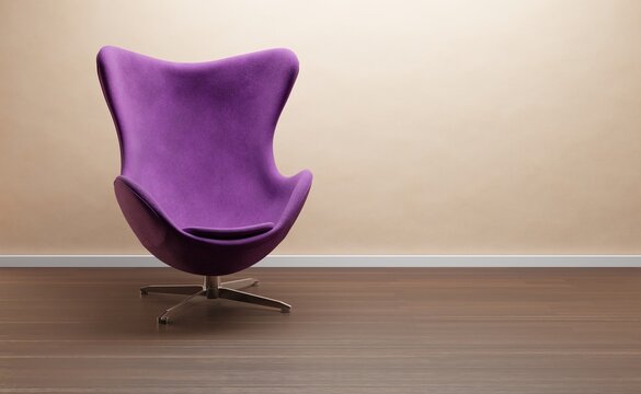 3D-Illustration of red or purple armchair in an empty room, cgi render image