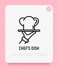 Chef's dish thin line icon. Modern vector illustration for restaurant logo.