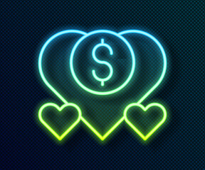 Glowing neon line Donation and charity icon isolated on black background. Donate money and charity concept. Vector