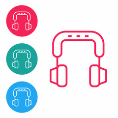 Red line Headphones icon isolated on white background. Earphones. Concept for listening to music, service, communication and operator. Set icons in circle buttons. Vector