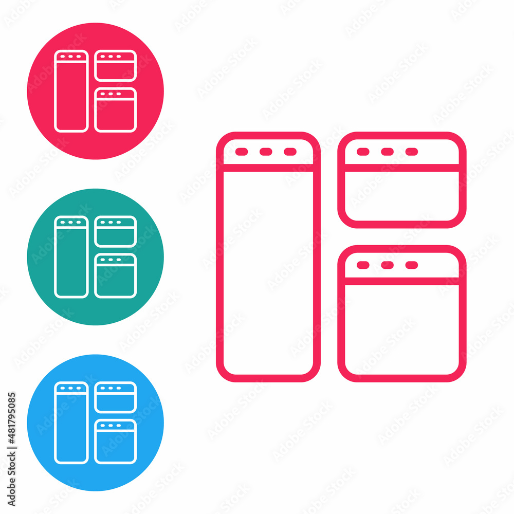 Poster red line browser window icon isolated on white background. set icons in circle buttons. vector