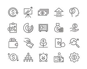 Fototapeta premium Finance Icons - Vector Line Icons. Editable Stroke. Vector Graphic