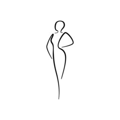 Beauty woman line body silhouette. Model female line figure. Abstract drawing of girl sign for wellness center, sport, dance, beauty salon and spa. Vector
