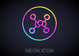 Glowing neon line Chemical formula icon isolated on black background. Abstract hexagon for innovation medicine, health, research and science. Vector