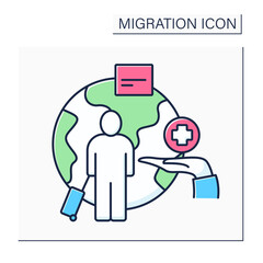 Humanitarian visa color icon. Refugees protection from persecution. Granted to individuals in dangerous or extreme circumstances. Migration concept. Isolated vector illustration