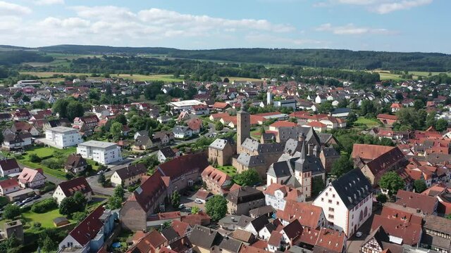 Drone shot of Steinau ander der Strasse, Hesse, Germany