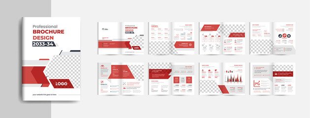 16 pages colorful modern company profile brochure template layout design, creative and clean annul report business brochure template design fully editable text and vector