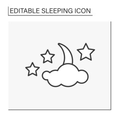 Night line icon. Moon behind clouds. Nighttime. Sleeping concept. Isolated vector illustration. Editable stroke