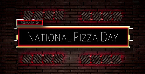 08 February, National Pizza Day, Text Effect on bricks Background