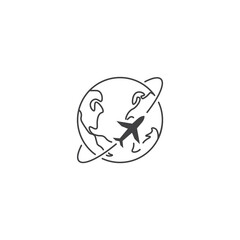 Travel, around world journey with plane concept. Vector icon template