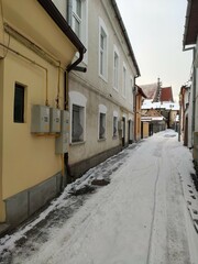  Evangelical Church Tower  in Bistrita , january 2022 Romania ,view from passage nr.10