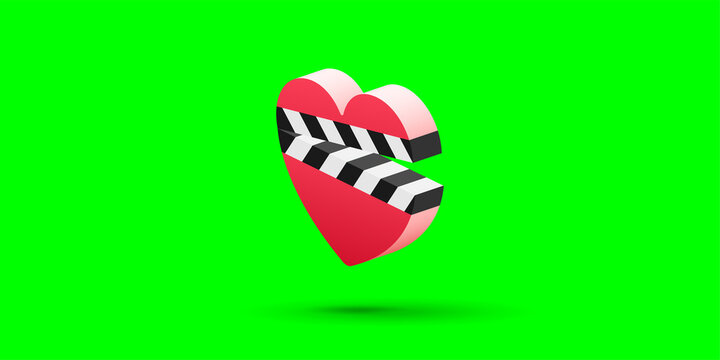 Romantic movie icon with heart clapper isolated illustration