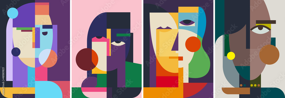 Canvas Prints collection of abstract portraits. poster designs in flat style.