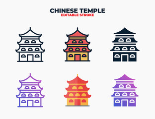 Fototapeta na wymiar Chinese Temple icon set with different styles. Editable stroke and pixel perfect.