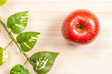 A Red Apple Fruit on A Wooden Cutting Board, Autumn or Fall Background, Cooking Image