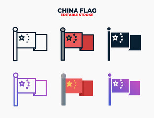 China Flag icon set with different styles. Editable stroke and pixel perfect.