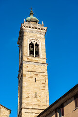 Ancient Basilica of Santa Maria Maggiore in Bergamo upper town, XII century. Exterior in Lombard Romanesque style and interior in Baroque style, UNESCO world heritage site, Lombardy, Italy, Europe.