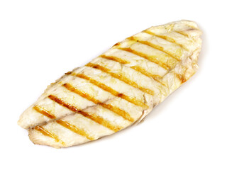 Single Grilled Fish Fillet - Grey Gilthead Seabream isolated on white Background