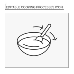 Cook line icon. Dough kneading. Stir with spoon dough by clockwise.Cooking process concept. Isolated vector illustration.Editable stroke