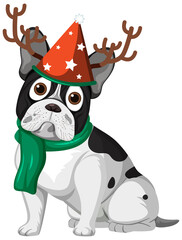 French bulldog wearing Christmas hat cartoon character