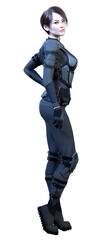 3D Rendering Female Sceince Fiction Warrior on White