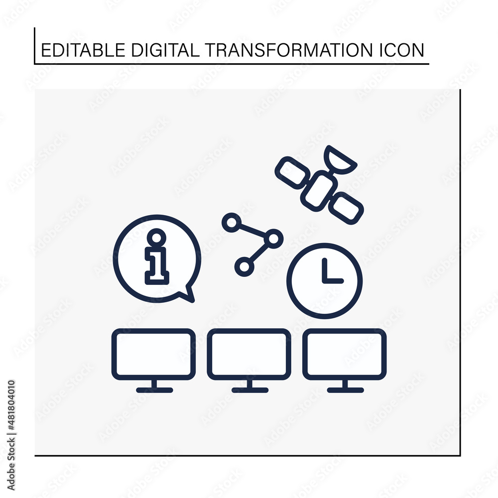 Aufkleber synchronization line icon. sync devices. share information on time. satellite. digital transformatio