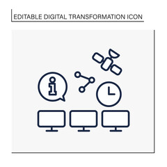 Synchronization line icon. Sync devices. Share information on time. Satellite. Digital transformation concept. Isolated vector illustration.Editable stroke