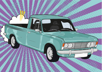 cartoon car pick up in cmocs style wallpaper background