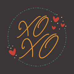 Valentines day greeting card concept template in flat design, with hand drawing illustrations and lettering