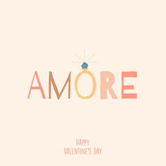 Valentines day greeting card concept template in flat design, with hand drawing illustrations and lettering